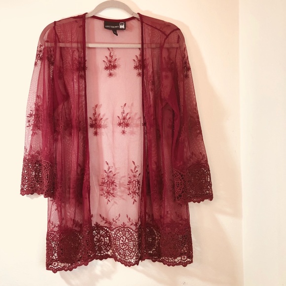 Antthony Jackets & Blazers - Antthony | sheer burgundy cardigan kimono coverup